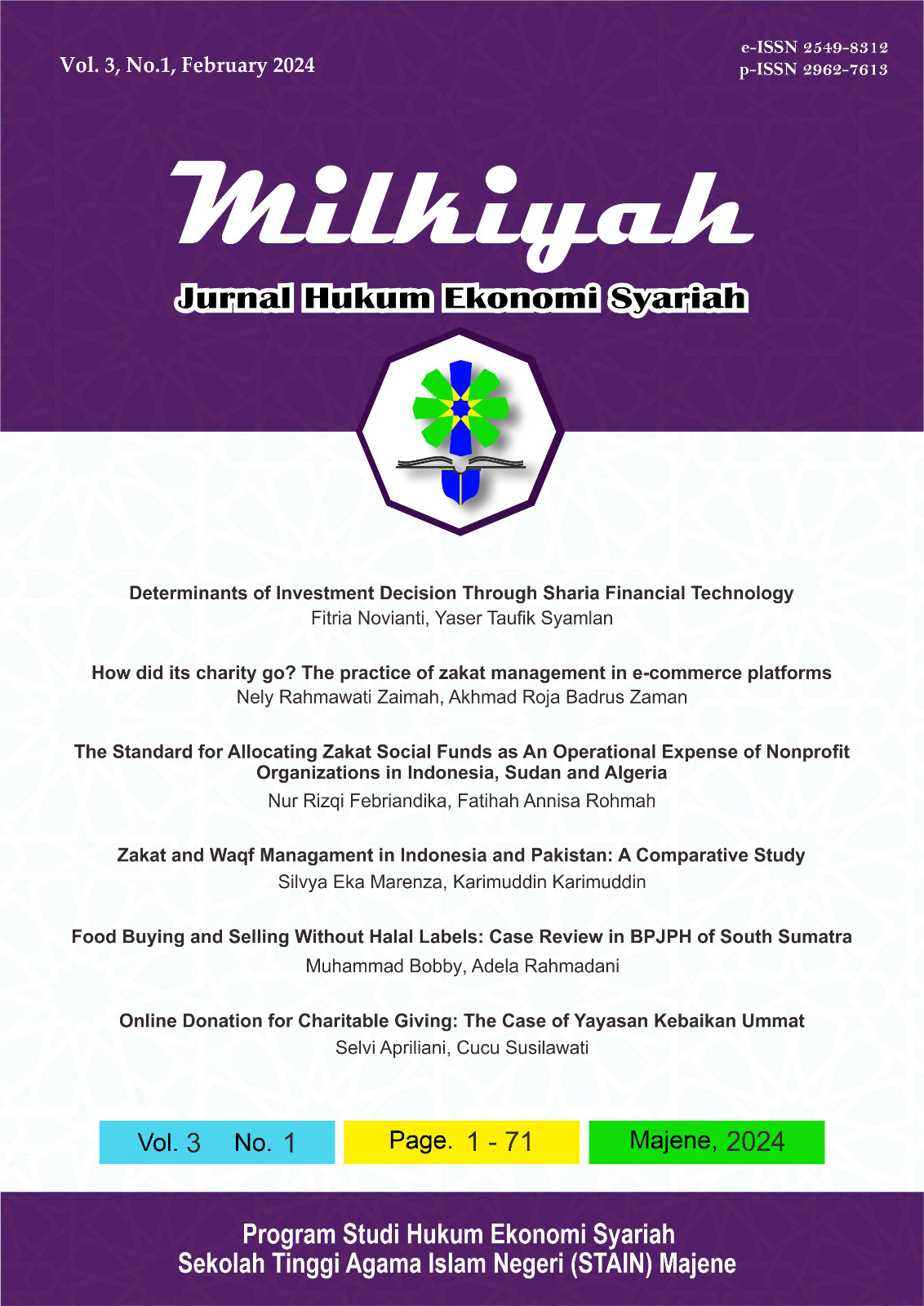 					View Vol. 3 No. 1 (2024): Milkiyah: Jurnal Hukum Ekonomi Syariah, February 2024
				