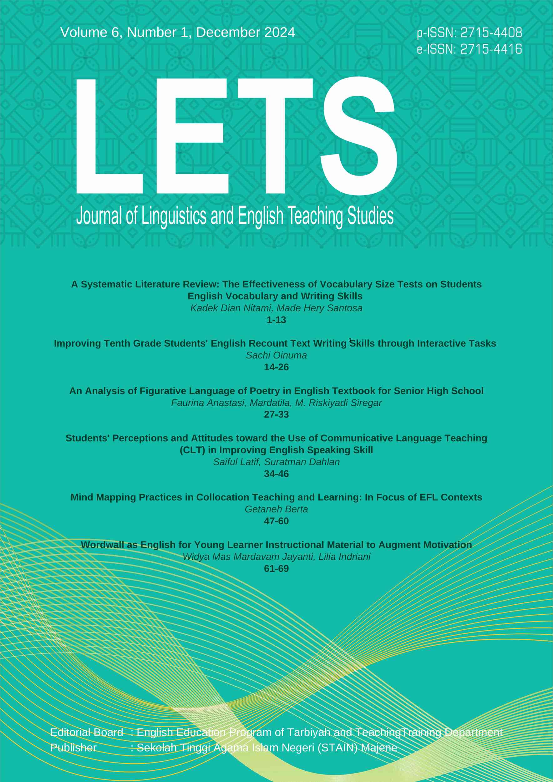 View Vol. 6 No. 1 (2024): LETS: Journal of Linguistics and English Teaching Studies