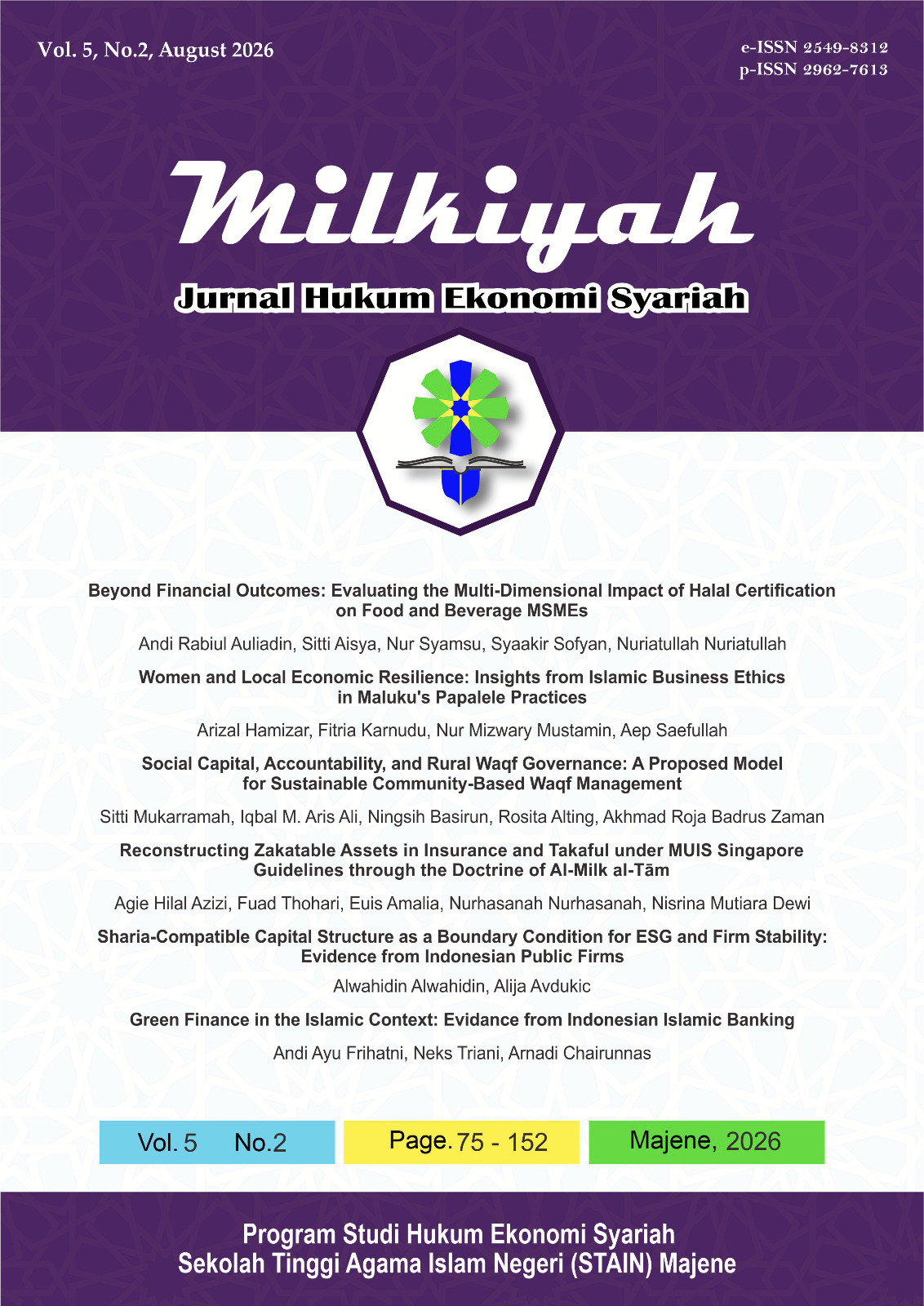 					View Vol. 5 No. 2 (2026): Milkiyah: Jurnal Hukum Ekonomi Syariah
				